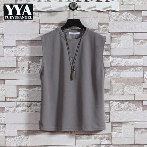 2021 Mens Summer New Large Size Casual Sets Male O-Neck Sleeveless Vest Solid Elastic Waist Knee Length Shorts Two-Piece Suit