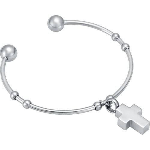 Cross Urn Charm Cuff Bangle 60mm 316L Stainless Steel Cremation Ashes Holder Bracelets for Keepsake