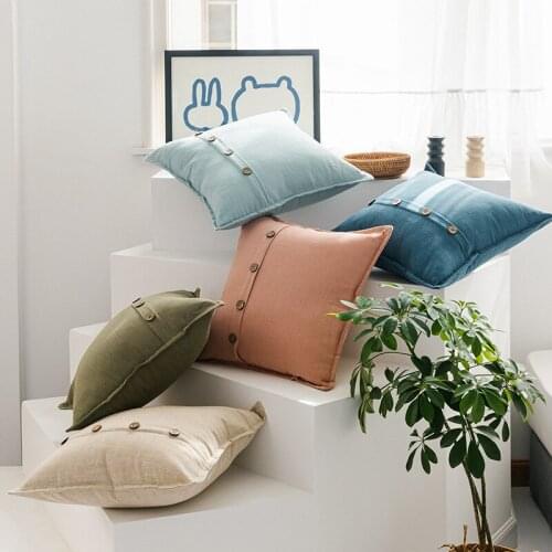 45x45cm Solid Color Button Linen Sofa Cushion Cover Japanese Style Home Deacorative Pillow Case Living Room Throw Pillowcases