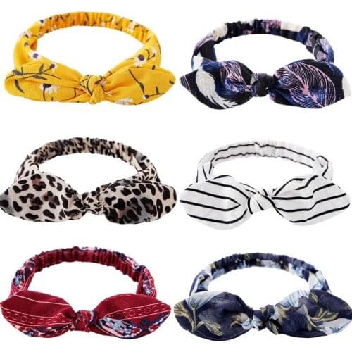 Fashion Floral Stripe Print Headband Baby Rabbit Ear Bow Hair band Turban Hairband Girls Hair Accessories Boho Headwear Headband