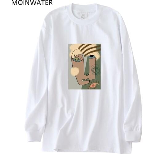 MOINWATER 2021 New Long Sleeve T shirts for Women Abstract Pattern Female Thick Cotton Tees Tops for Autumn Spring MLT2119