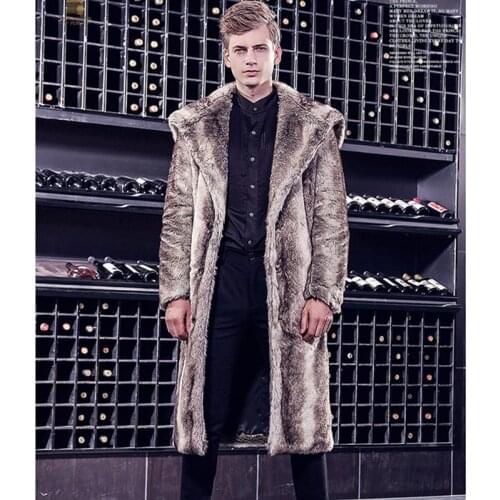 Mens autumn and winter new imitation fox fur coat, long windbreaker, warm coat, trendy coat, warm and leisure