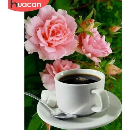 HUACAN Diamond Painting Kit Rose Flower Home Decor Embroidery Mosaic Coffee Cup Floral Home Decor Diamond Art