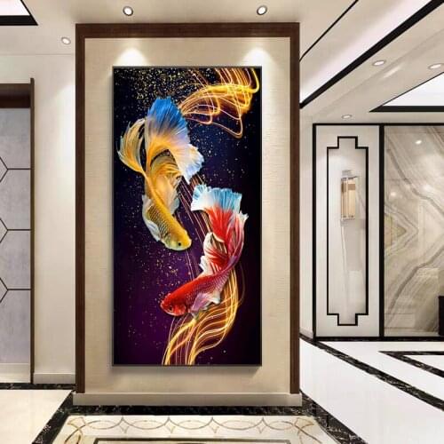 5d DIY Round AB Diamond Fish Printed princess Goldfish Embroidery Paintings Koi Pattern Cross Stitch Kits Mosaic Decor