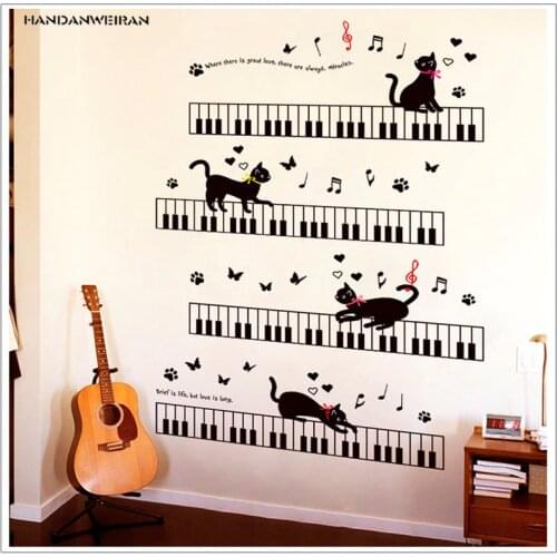 Piano cat Wall stickers 60*90cm Music classroom Kindergarten decorate Wall sticker Lovely cat Removable Vinyl Sticker