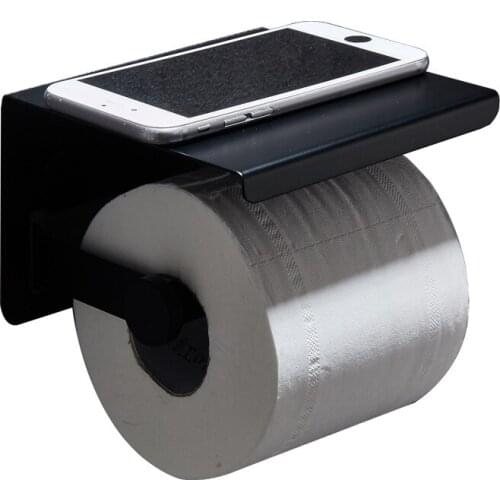 Wall Mounted Black Toilet Paper Holder Tissue Paper Holder Roll Holder With Phone Storage Shelf Bathroom Accessories