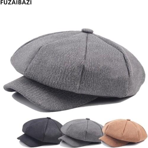 FUZAIBAZI New Fashion PU Leather Newsboy Caps For Men Autumn Winter Elegant Womens Octagonal Cap Leisure Brands Snapback Hat