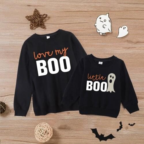 Family Matching Clothes Mother and Daughter Round Neck Long Sleeves Letter Printing Pullover Sweatshirt