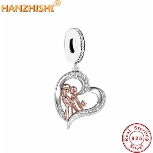 925 Sterling Silver Mother Kissing Her Own Child Heart Dangle Charms Beads Fit Original Pandora Bracelet Necklace Jewelry Gift