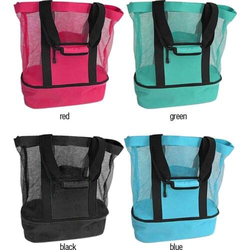 Portable Beach Net Bag Thermal Insulation Beach Handbag Double Layers Tote Lunch Food Storage Bag Travel