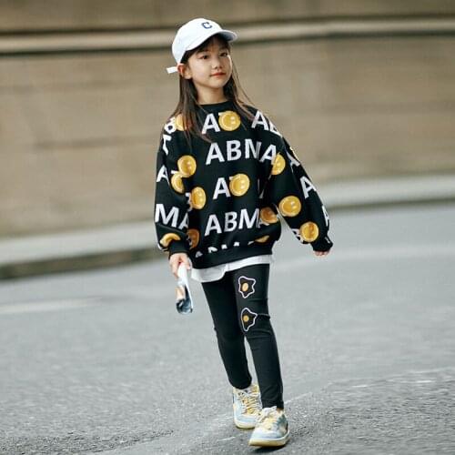 Casual Girls Clothing Sweater Leggings 2 pieces Sets Eggs Letter print Tops+Pants Tracksuit Student Kid Girl Teen Sports Costume