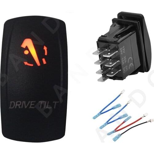 DRIVE TILT Rocker Switch 7P (ON)-OFF-(ON) DPDT Laser Etched Orange Illuminated Led for Car Boat Marine ARB RV Camper，Jumper Wire