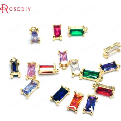 10PCS 8x4MM 24K Champagne Gold Color Brass and Zircon Rectangle Charms Pendants Jewelry Making Supplies Diy Findings Accessories