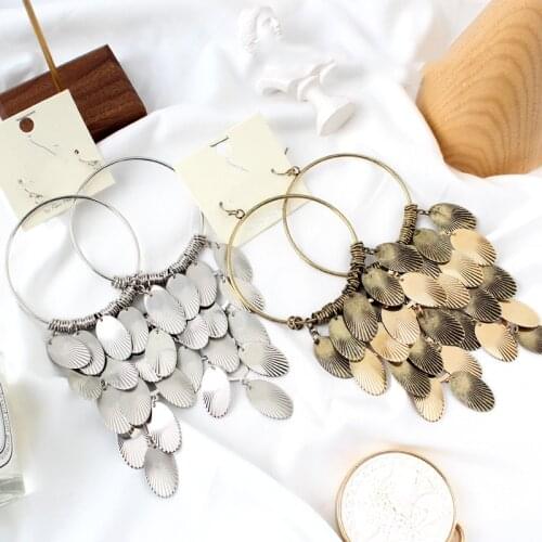 EM010 Europe And America Retro Exaggeration Geometry Cross Long Tassels Scale Alloy Drop Earring Popular Jewelry Wholesale