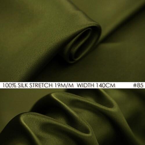 Silk stretch satin 140 cm, width 19momme Pure Silk Fabrics Soie Satin Dresses Material Army Green NO 85