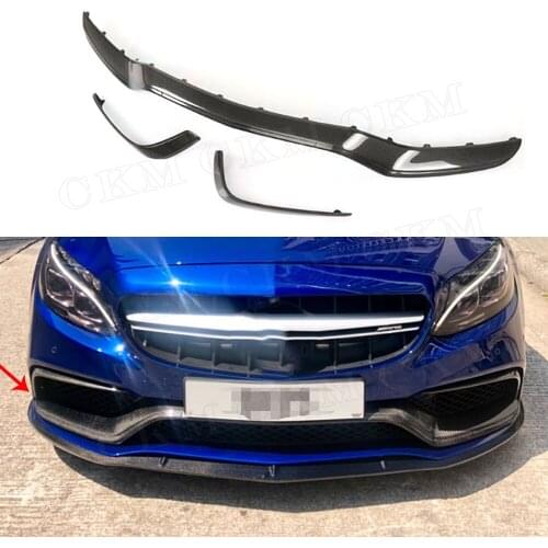 C Class Carbon Fiber Front Bumper Mid Lip Spoiler Canards for Mercedes Benz W205 C63 AMG S C180 C200 C260 Sedan 15-17 3PCS