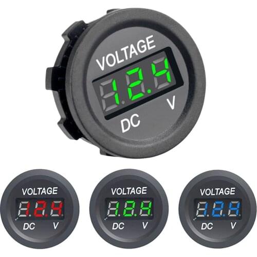 LED Digital Display Voltmeter Panel 12/24V Waterproof Digital Round Panel Volt Tester Gauge for Boat Marine Vehicle Motorcycle
