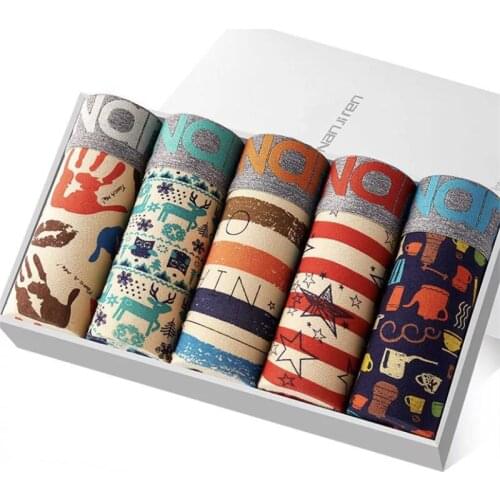 5pcs/ Mens Underwear Boxer Shorts Mens 100% Cotton Breathable Mid-Waist Comfortable shorts Male Panties U Convex Pouch L-3XL