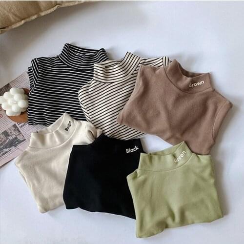 Autumn Winter Turtleneck T shirt Long Sleeve Children Tops Casual Warm Boys Basic Shirt Girls Tops BB30