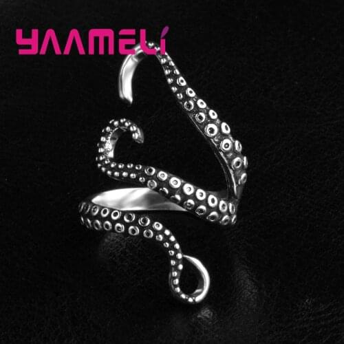 High Quality Punk Style 925 Sterling Silver Rings For Women Men Party Jewelry Cool Octopus Finger Accessories 2 Colors