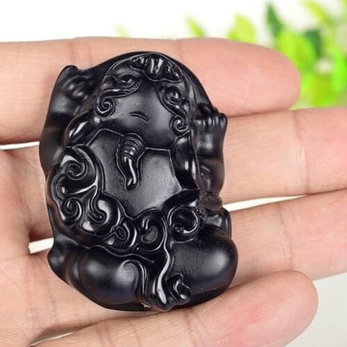 Fine Jewelry Natural Black Obsidian Jade Carved Pixiiu Pendant Lucky Amult Women Men Necklace