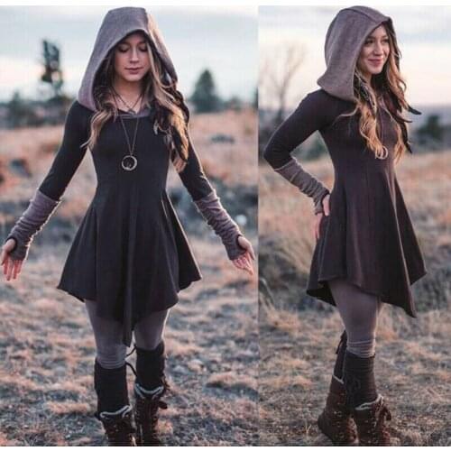 Women Medieval Renaissance Gothic Dress Women Vintage Hooded Costume Clothing B