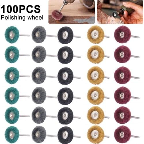100pcs Mini Brush Buffing Polishing Abrasive Wheel Scouring Pad Sandpaper Fiber Grinding Sanding Head Woodworking Accessories