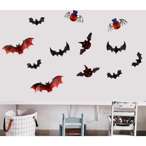 12Pcs/set Halloween Wall Sticker 3D Bat Wall Sticker Home Party Art Decal Horror Bats Wallpaper Halloween Eve Decor