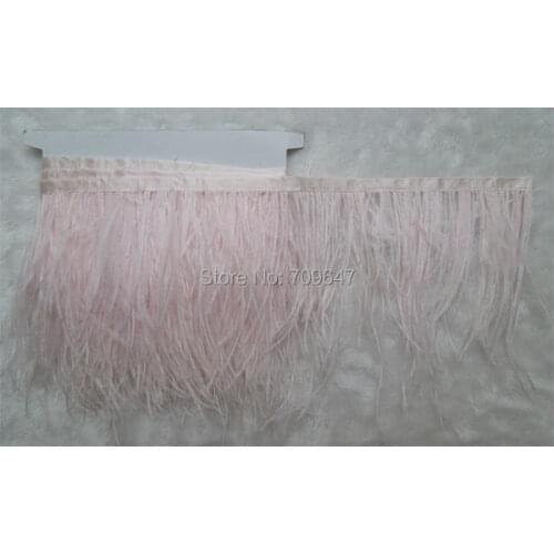 2Meters/Lot!5-6"12-15cm Height Light Pink Ostrich Feather Trim Fringe on Satin Header,Ostrich Trim, 1-ply,plumas de avestruz