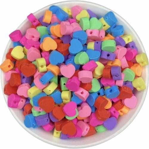 25 pcs Polymer Clay Colorful Heart Pattern Fimo Beads, jewelry Making