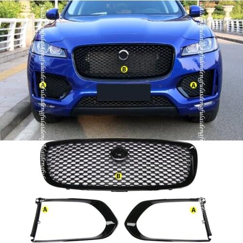 3pcs For Jaguar F-PACE R-Sport 2016-2020 Glossy Black Grille Front Bumper Center Grill Decor replace kit Car accessories