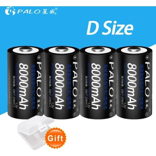 4pcs 8000mAh 1.2v D size rechargeable batteries for flash light gas cooker radio refrigerator+a charger for aa/aaa/c/d/9v batter