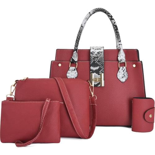 4PCS Womens Bag 4 Pcs Set Fashion PU Leather Ladies Handbag Serpentine Messenger Shoulder Bag Wallet Bags Famous Brand