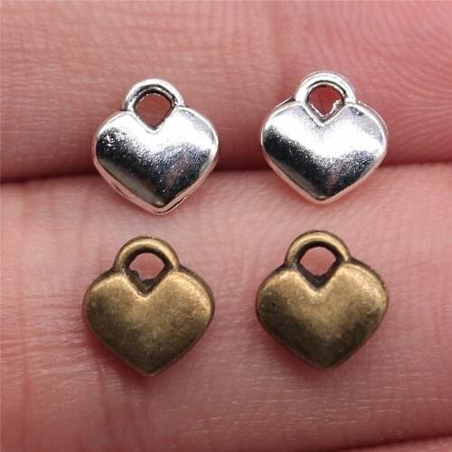 40pcs 8x7mm 2 Colors Antique Silver Color Antique Bronze Plated Tiny Heart Charm Small Heart Charms