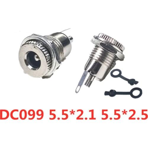 5pcs/LOT DC099 5.5x2.1mm DC Power Jack Socket Female Panel Mount Connector Metal DC-099 Open Hole 11MM 5.5*2.1 5.5*2.5mm