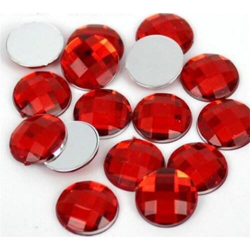 6-30MM DIY Bling Red Color Round Lattice Faceted Acrylic Rhinestones Flatback Acrylic Stone for Hand Craft Art Decoration