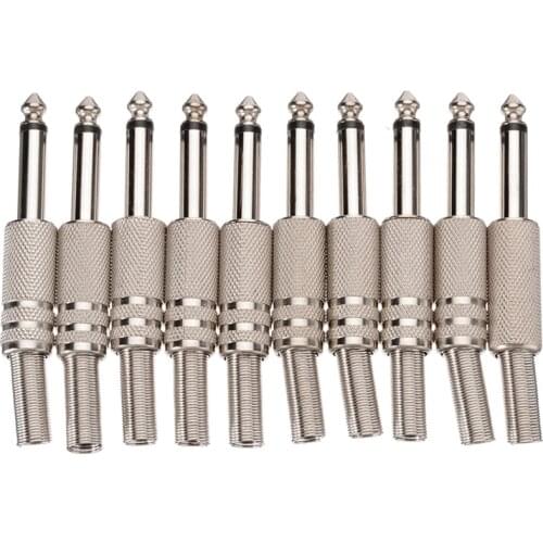 6.35mm Mono Amplifier Plug 1/4Inch Male Mono Monaural Jack Audio Cable Connector Plug Microphone Audio Connectors 10Pcs