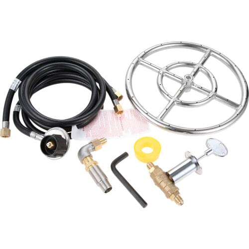 9pcs/set Propane Burner Control Sytem Regulator Brass Control Valve fits Outdoor Fire Pit Fireplace with 12" Double Ring Burner