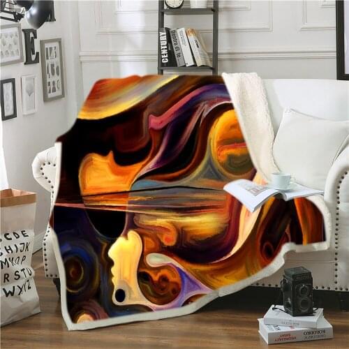 Abstract Art Pattern printing Plush Throw Blanket for Adults Sherpa Microfiber Bedspread Blanket in Living watch TV 3D Printed