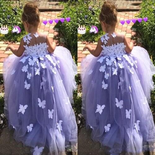 White Butterfly Flower Girl Dress Ball Gown Little Princess Girls Birthday Party Gowns Kids Communion Dresses Fancy Tulle
