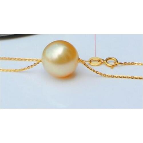 Noble jewelry gorgeous round south sea 12-13mm gold pearl necklace 14k