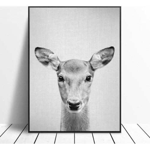 Black White Doe Canvas Painting Art Print Poster Picture Wall Modern Minimalist Bedroom Living Room Decoration