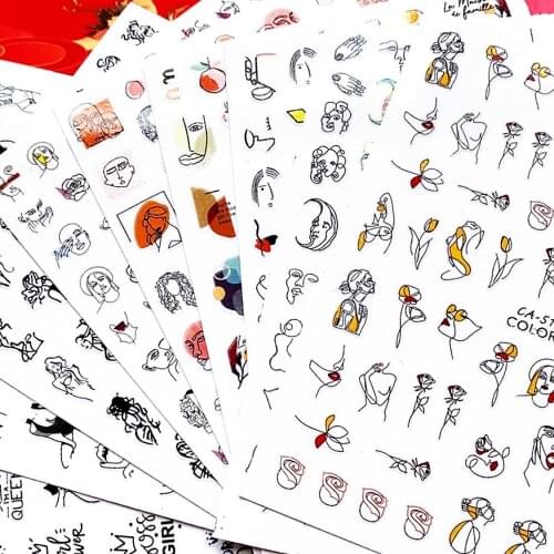 Colored abstract face-geometric lines 3D Back glue Nail decal Nail sticker Nail decoration Nail art Nail ornament HL101