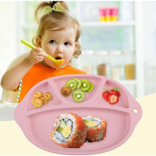 Baby Plate Silica Gel Childrens Dinner Plate with Non-Slip and Subsidiary Kids Bowl High Temperature and Portable Easy to Clean