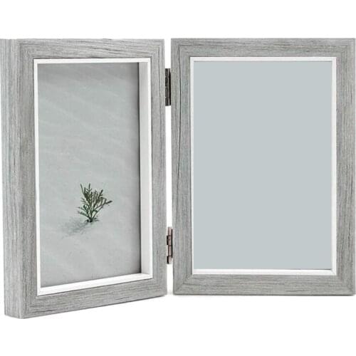 Double Picture Frame 4X6in Rustic Grey Photo Frames Wooden Hinged Folding,Wedding Gifts,Mothers Fathers Day Present