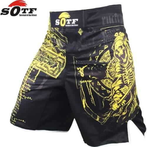 SOTF yellow Azrael breathable sports fitness mma fighting boxing shorts Tiger muay thai boxing shorts mma short pretorian boxeo