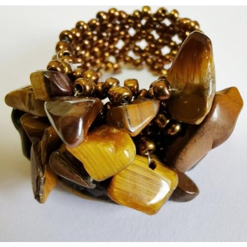 Elastic Tigereye Stone Bead Finger Ring Stretch Size 8-9 Jewelry For Woman Gift X028