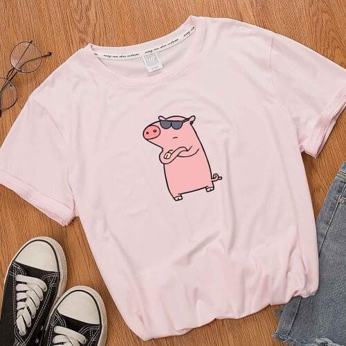 Kawaii Pig Graphic Tee Women Plus Size Summer 2021 Harajuku Top Women Fashion Short Sleeve Loose O-neck Cute Pullover Top
