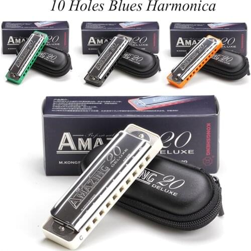 10 Holes Diatonic Blues Harp Harmonica C/A/G/D/F/Bb/E Key Wind Mouth Organ Musical Instrument Blue/Yellow/White/Black Gifts