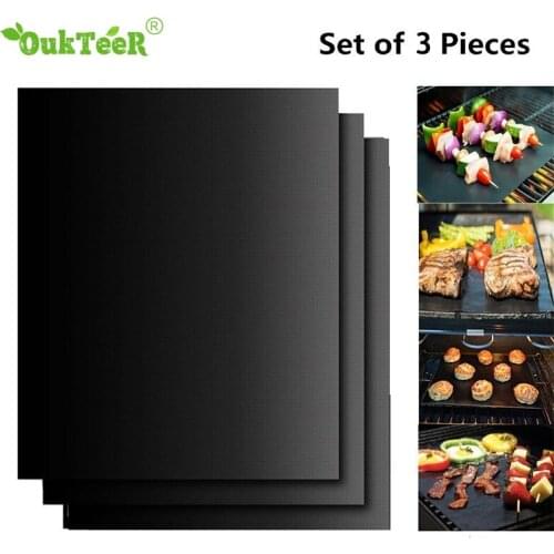 Hot selling 3pcs Non-stick BBQ Grill Mat Barbecue Baking Liners Reusable Cooking Sheets 33x40cm Cooking Oven Tool